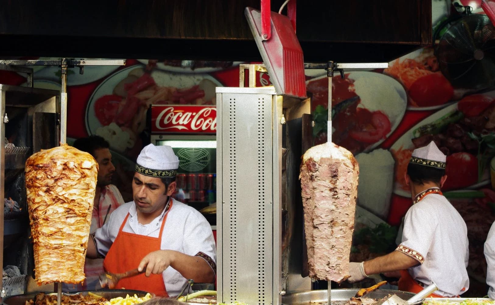 Two chicken and veal döner skewers in an Istanbul restaurant