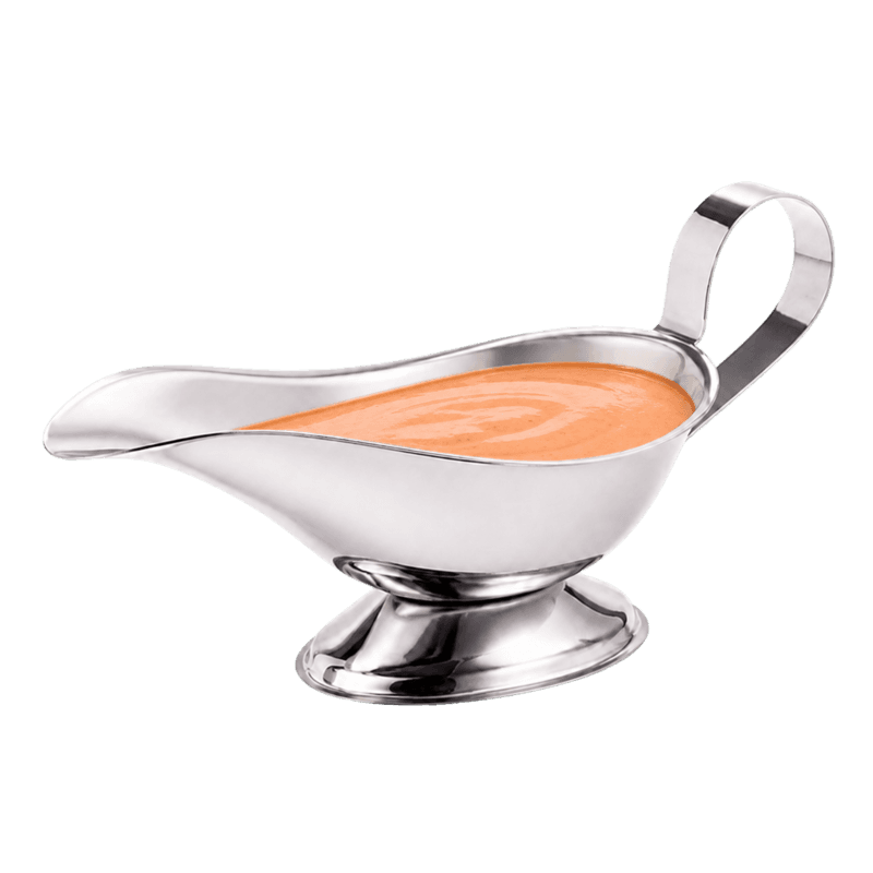 Orange cocktail sauce in a sauce boat